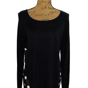 Madison‎ M Top Black White Polka Dot Back Long Sl Scoop Neck Casual Comfy Cute